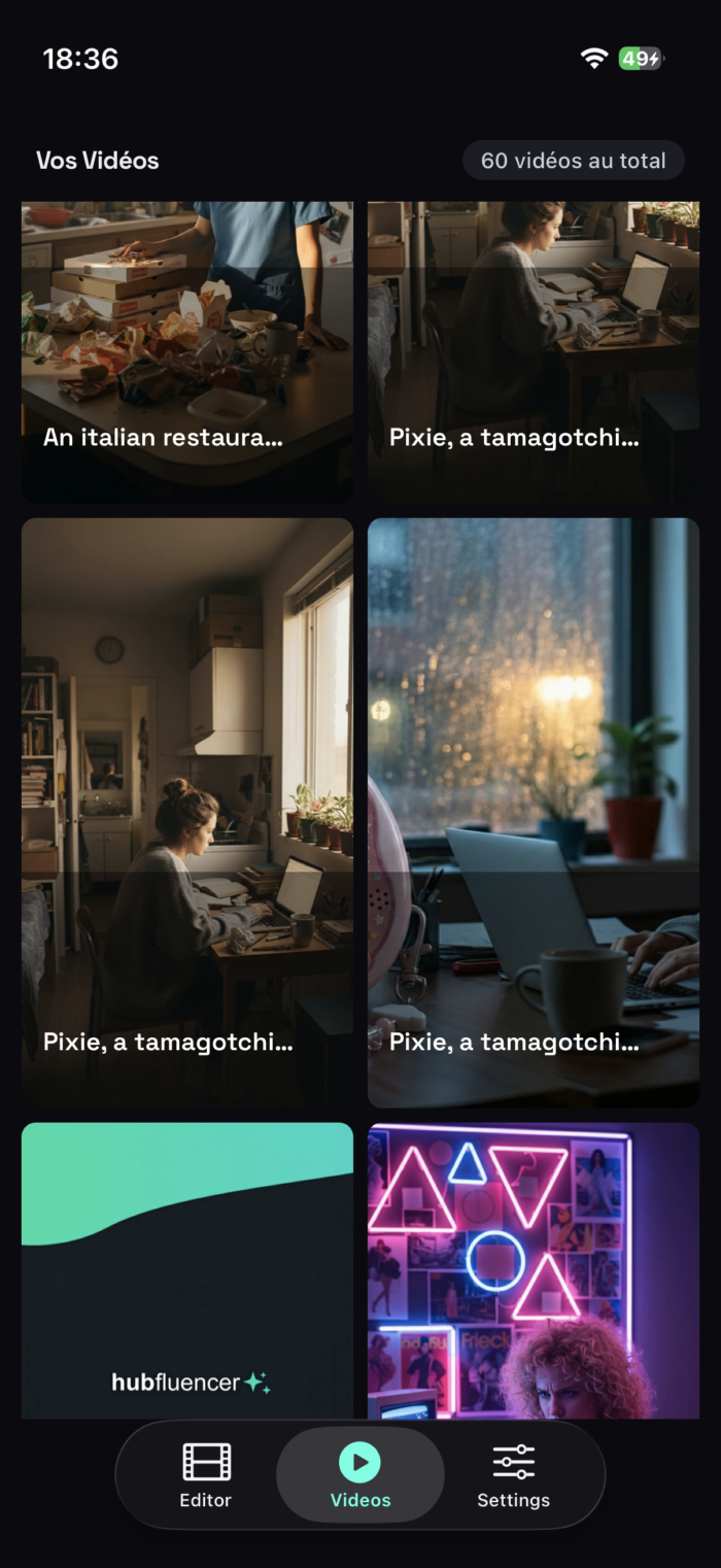 Écran de rendu et de partage dans l'application Hubfluencer